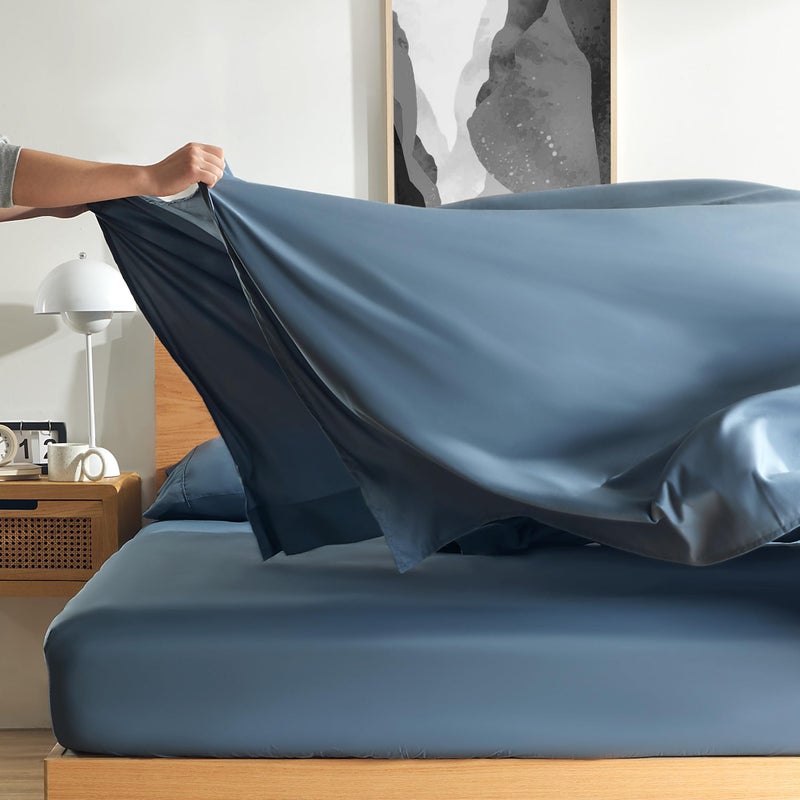 SLEEP ZONE مجموعة ملاءات سرير مكونة من 3 قطع من SLEEP ZONE، ملاءة سرير من الألياف الدقيقة مقاس Twin XL، مجموعة ملاءات سرير ناعمة ومسامية، ملاءة مثبتة بجيب عميق، ملاءة مسطحة وكيس وسادة (حجر الصوان الأزرق. Twin XL) - Image 5